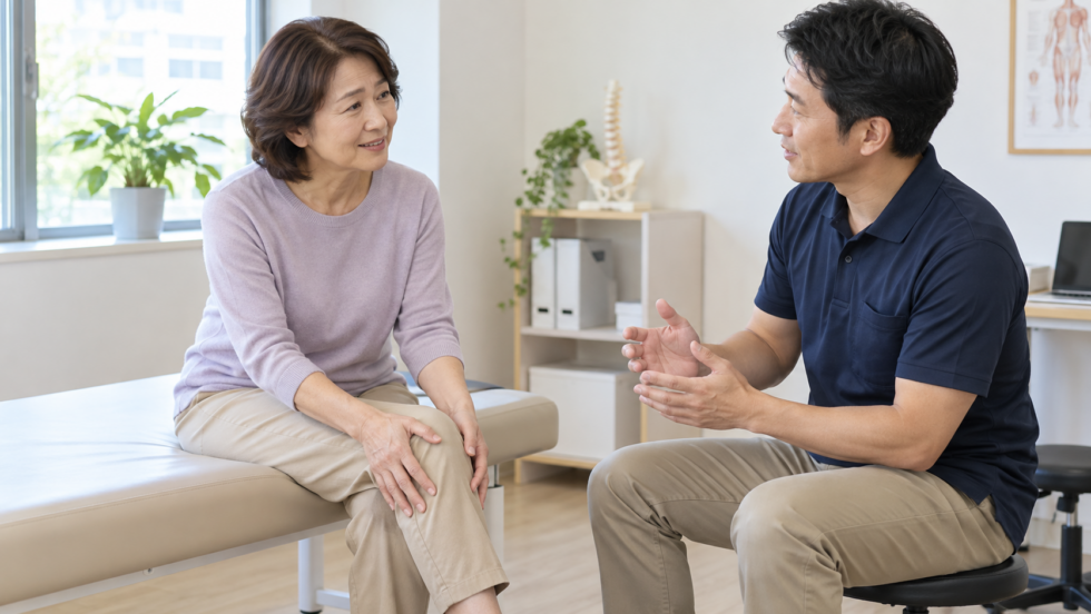 膝や歩行について相談する女性の説明用イメージ