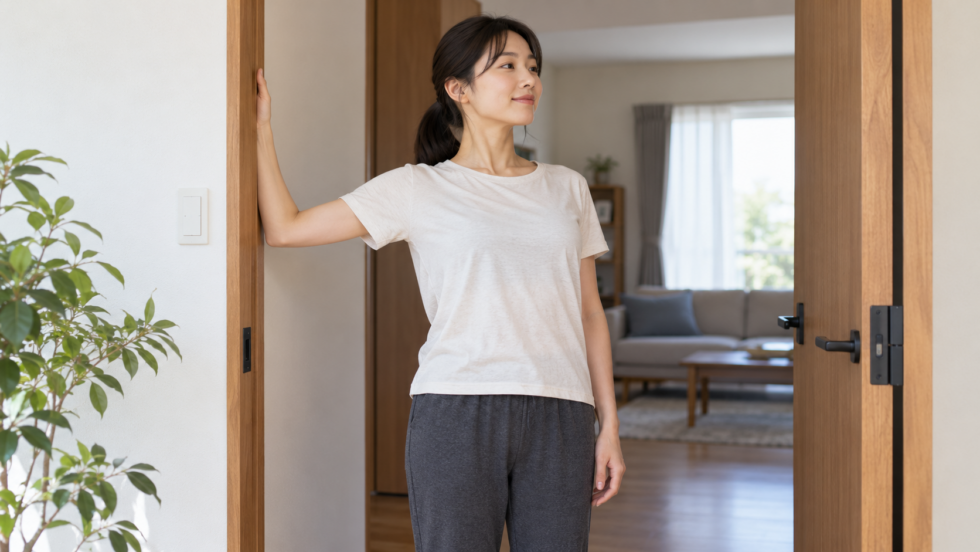 戸口に前腕を添えた胸のストレッチの説明用イメージ