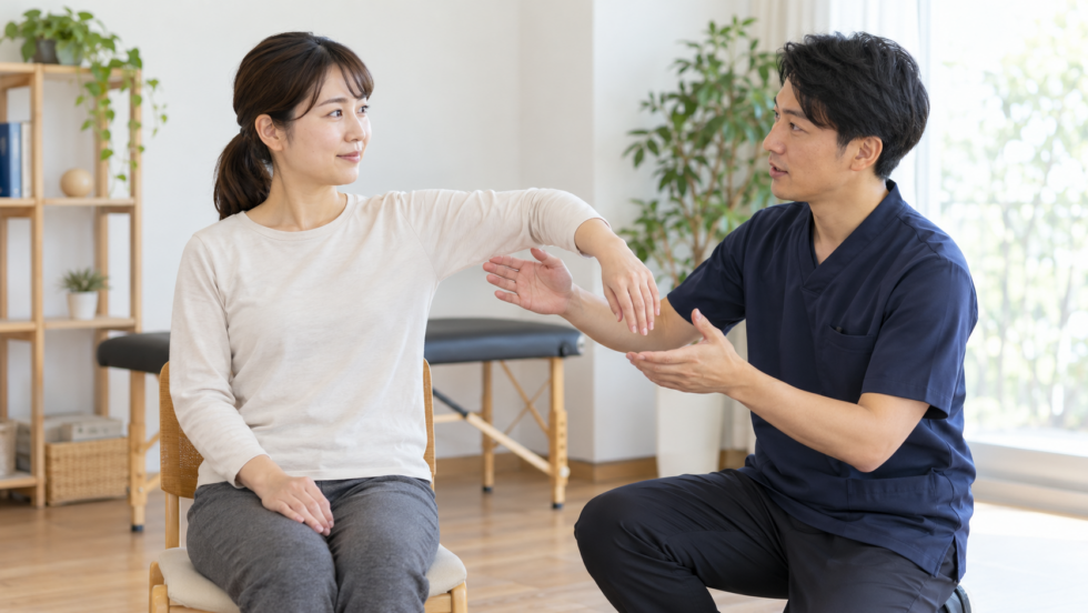 肩と腕の動かし方について専門家に相談する説明用イメージ
