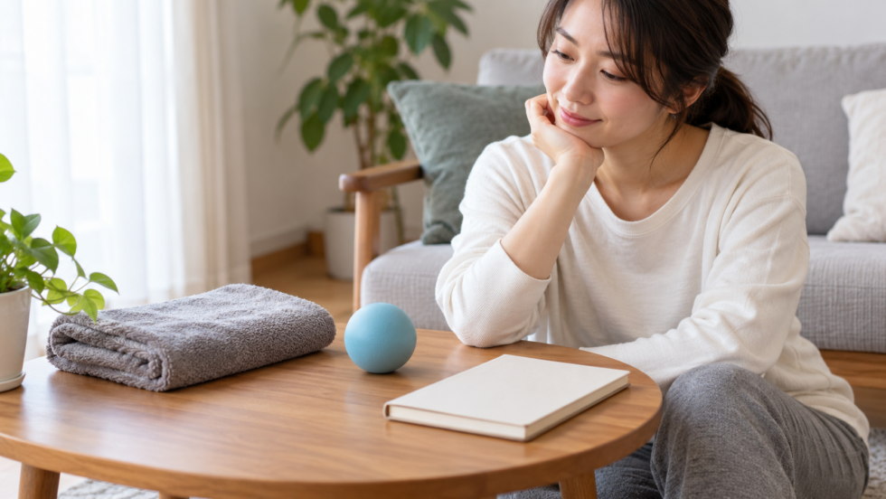 強く押す前にボールとタオルを確認する説明用イメージ
