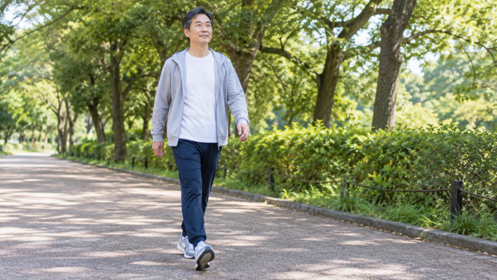 公園で無理なく歩く男性の説明用イメージ