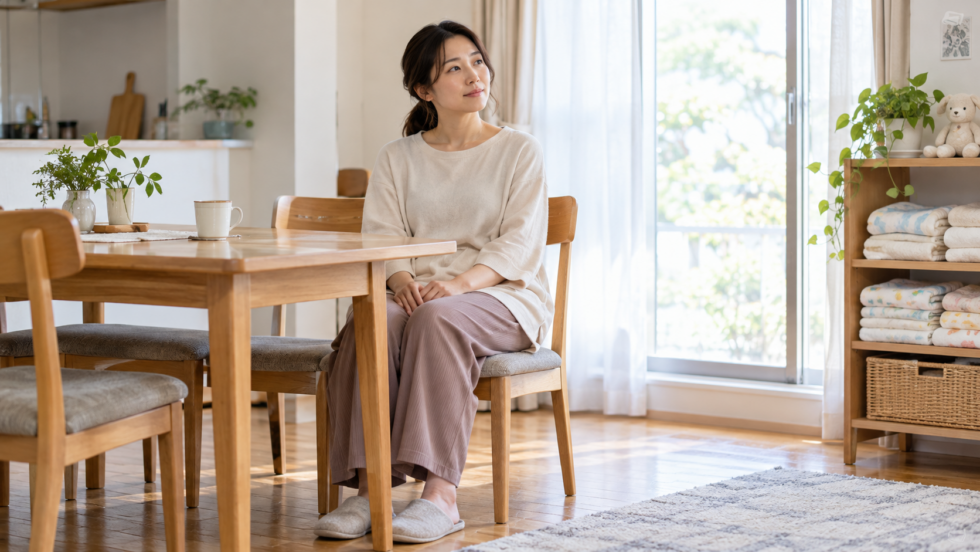 産後の座る負担を考える女性の説明用イメージ