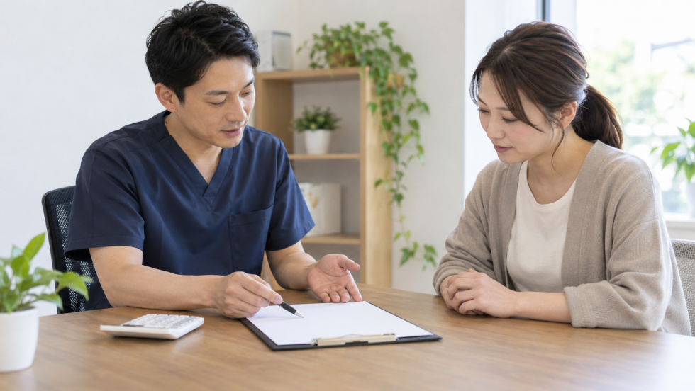 費用の内訳を紙で説明する相談場面のイメージ