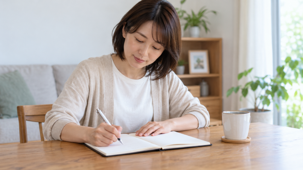 手や指の困りごとをノートに記録する説明用イメージ
