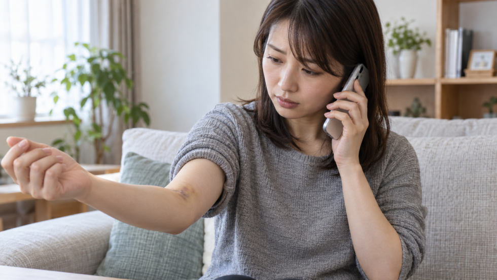 体調の変化について電話で相談する女性のAI生成イメージ