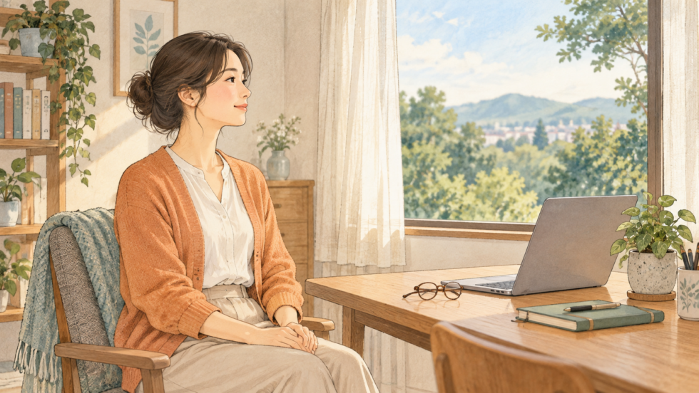 画面から目を離して休憩する人の説明用イラスト
