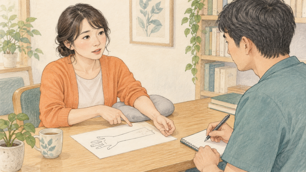 腕や指の症状を図で伝えて相談する説明用イラスト