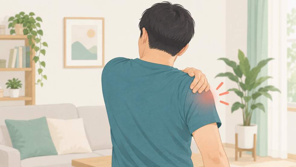 腕の付け根の後ろ付近を示す人の説明用イラスト