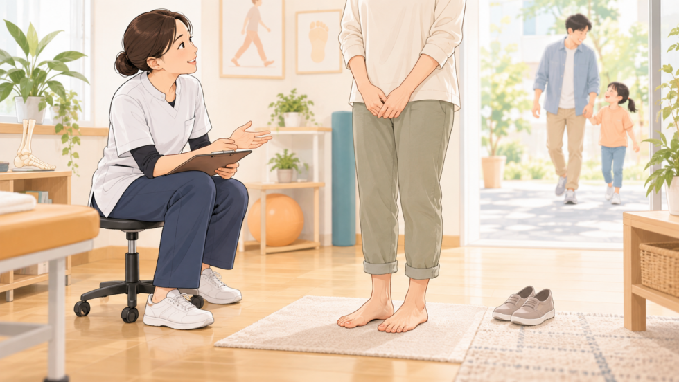 医療者に足の形や症状を相談する場面のイラスト