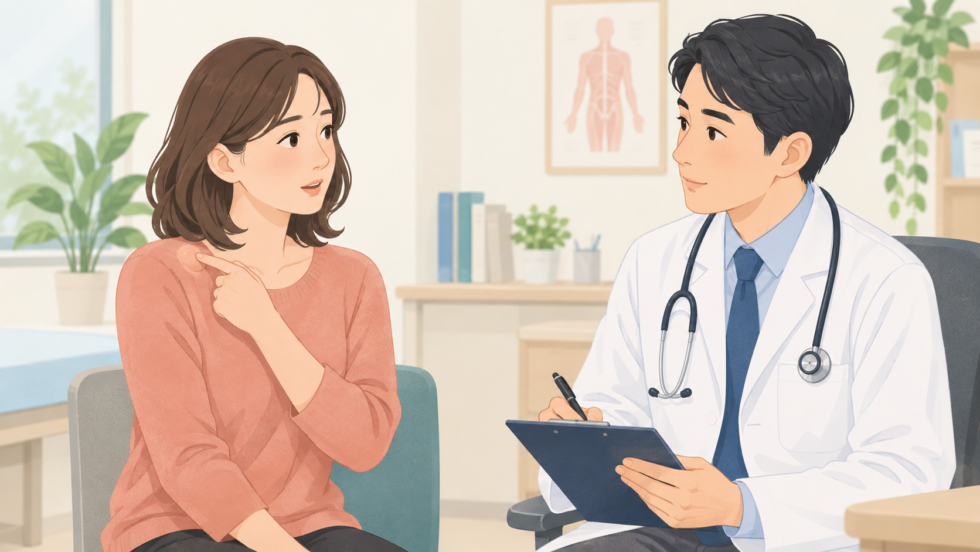 肩のしこりについて医師へ相談する説明用イラスト