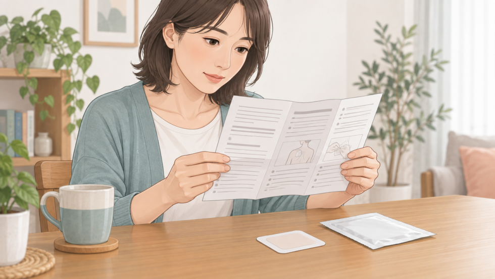 貼付剤を使う前に説明書を読む人のイラスト